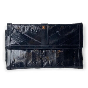 Vintage Black Eel Skin Clutch Made  in Korea